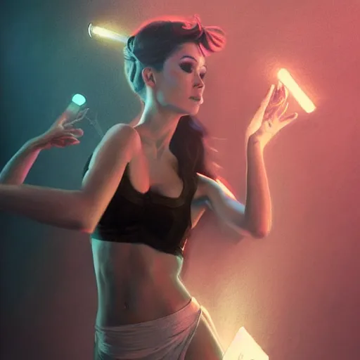 Image similar to holly golightly dancing in a nightclub, anatomy, bathed in light, highly detailed, photorealistic, artstation, smooth, sharp focus, illustration, unreal engine 5, 8 k, art by artgerm and greg rutkowski and edgar maxence