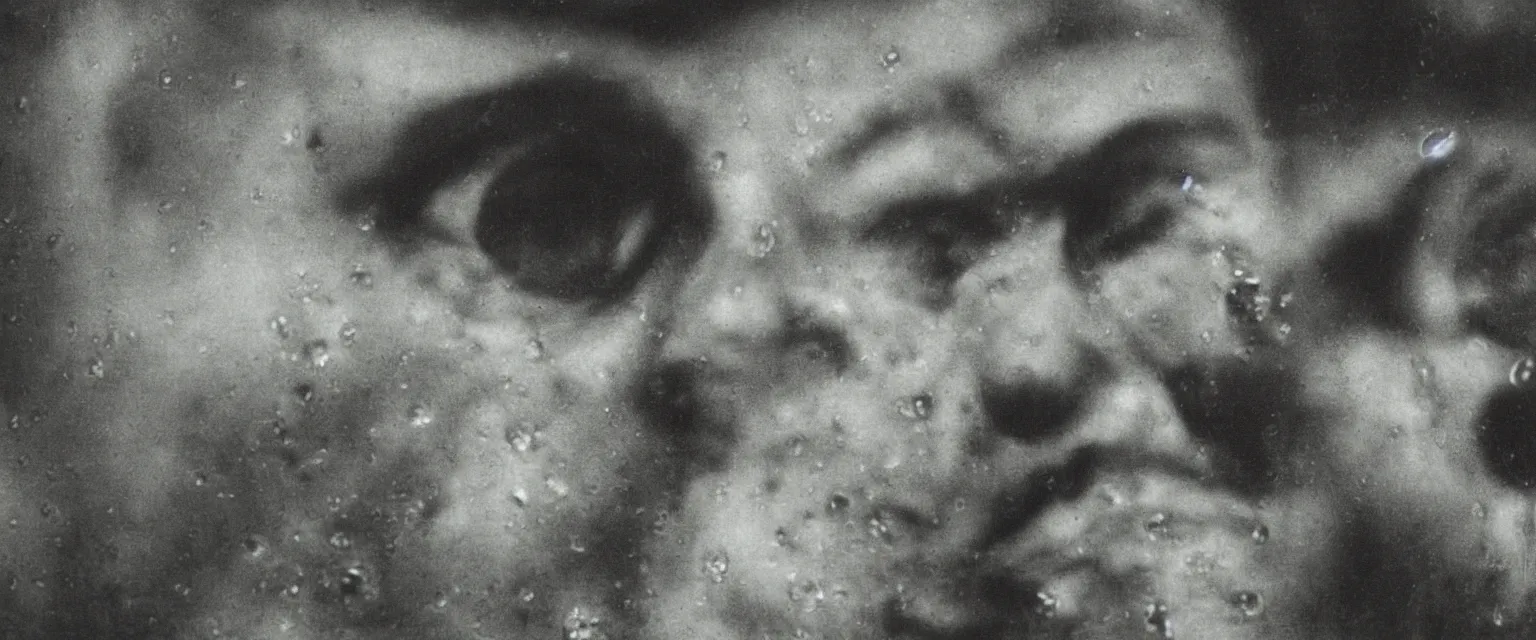 Image similar to weegee self portrait in rain in close up