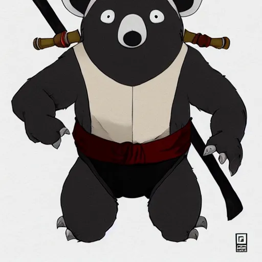 Image similar to an elegant demon koala dressed in a smart black shinobi outfit in the style of we bare bears, digital art by łukasz piskorz and patrick mcenvoy and michael komarck, intricate, highly detailed, artstation, concept art, smooth, sharp focus