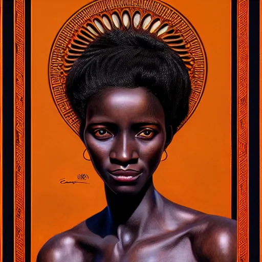 Prompt: UHD photorealistic African woman, hyperrealistic, correct details, cosmic dynamic lighting, symmetrical face, accurate face, in the style of art nouveau by Greg Rutkowski and renaissance Michelangelo