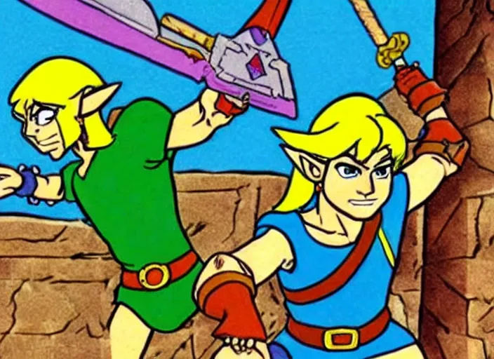 Image similar to 1 9 8 0 s legend of zelda cartoon by filmation in the style of he - man.