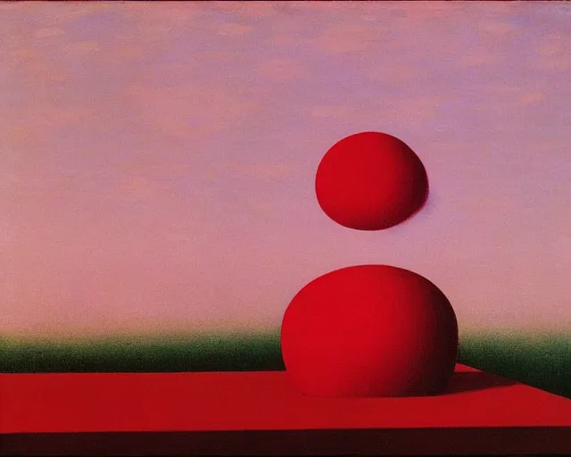 Image similar to light pale pink and deep red painting by Magritte.