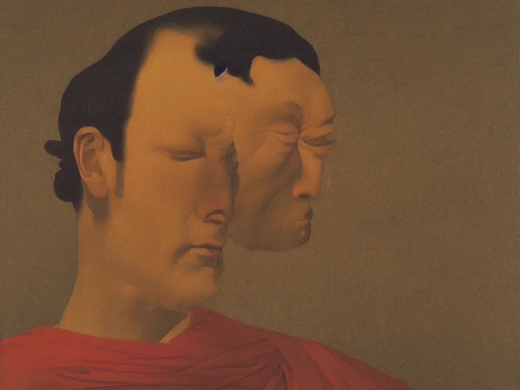 Image similar to close up portrait of a head of a man in zen meditation. painting by georges de la tour