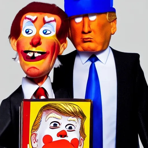Image similar to donald trump as a ventriloquist dummy, jeff dunham, highly detailed, high quality, high resolution