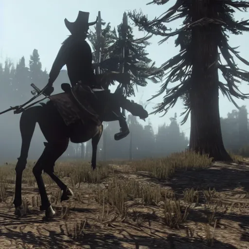 Prompt: skeleton horse walking in red dead redemption 2