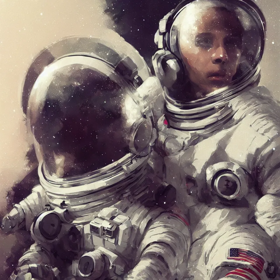 Image similar to a portrait astronaut wearing a headphone, digital painting, digital art, beautiful, cinematic, 4 k, ultra hd, art by greg rutkowski