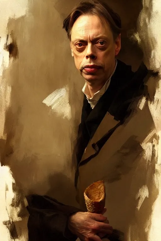 Image similar to beautiful portrait half steve buscemi wearing sourdough bread, art by anders zorn, wonderful masterpiece by greg rutkowski, beautiful cinematic light, american romanticism thomas lawrence, greg rutkowski