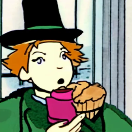 Image similar to cctv footage of snufkin eating ice cream