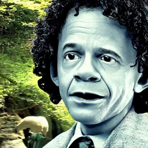 Image similar to barrack obama as bilbo baggins in the shire in the lord of the rings, ultra realistic, cinematic lighting, 3 d