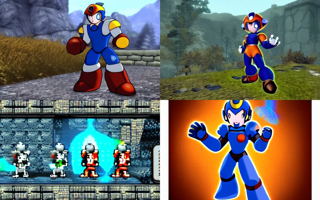 Prompt: Capcom's Megaman in Skyrim