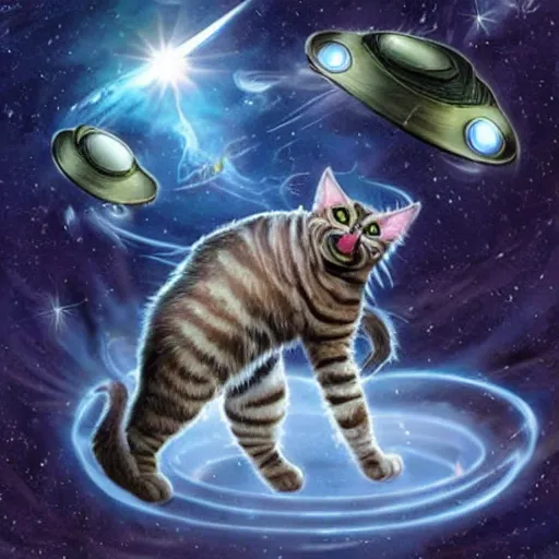 Image similar to realistic space cat fighting aliens