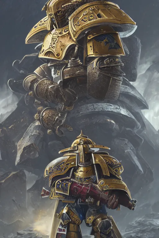 Image similar to armor portrait heros warhammer 4 0 k horus heresy fanart - the primarchs emperor by johannes helgeson animated with vfx concept artist & illustrator global illumination ray tracing hdr fanart arstation zbrush central hardmesh 8 k octane renderer comics stylized