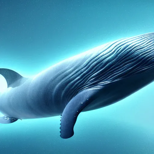 Prompt: digital painting of a fictional whale that has tiny holographic butterfly wing,, fully detailed, 4 k, octane render quality, real footage, pschydalics
