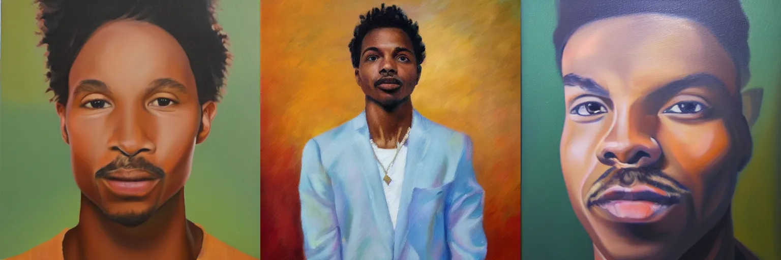 Prompt: oil painting portrait of Raury, light tan background