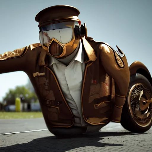 Image similar to 3d art of driver mad because he needs to pee, octane render, trending on artstation, steampunk art