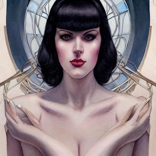 Image similar to a streamline moderne, art nouveau, multi - ethnic and multi - racial portrait in the style of charlie bowater, and in the style of donato giancola, and in the style of charles dulac. intelligent, expressive, very large eyes. symmetry, ultrasharp focus, dramatic lighting, photorealistic digital painting, intricate, elegant, highly detailed, symmetrical.