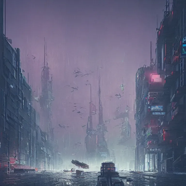 Image similar to cyberpunk depiction of the city of gdansk during arctic conditions by simon stalenhag