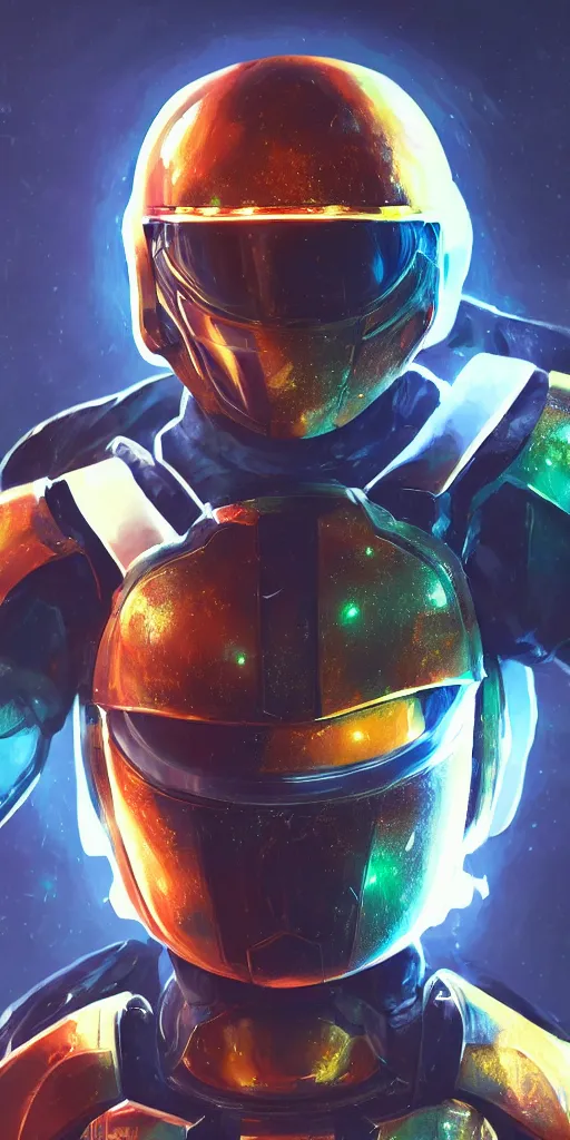 Prompt: Robot Suit, Samus Aran, Face, Helmet, Profile, High Detail, 2D art, Artstation, Neon lights, Sci-fi, Space suit, Photorealistic, Diffused lighting, Metroid