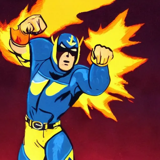 Image similar to captain falcon jumping out of blue falcon, explosions