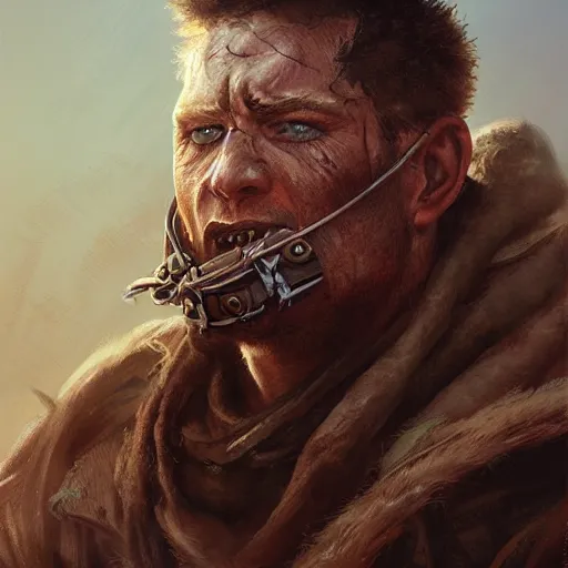 Prompt: a detailed portrait of a mad max warrior, by justin gerard and greg rutkowski, digital art, realistic painting, dnd, character design, trending on artstation
