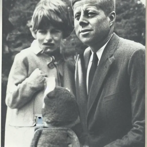 Prompt: a vintage photo of a alien posing with JFK