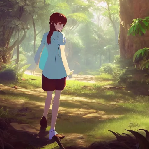 Image similar to concept art painting of an anthropomorphic white rabbit wearing a turquoise blouse, in the deep forest, realistic, detailed, cel shaded, in the style of makoto shinkai and greg rutkowski and james gurney