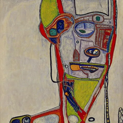 Prompt: portrait of a robot by egon schiele in the style of pablo picasso