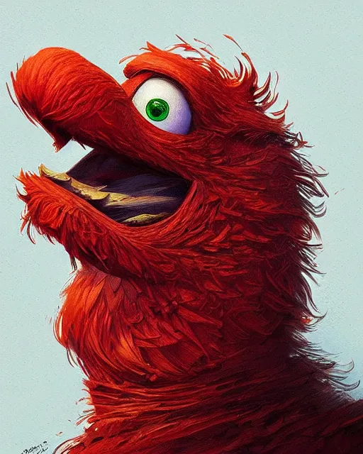 Prompt: portrait of elmo muppet, fantasy, intricate, elegant, highly detailed, digital painting, artstation, concept art, smooth, sharp focus, illustration, art by artgerm and greg rutkowski