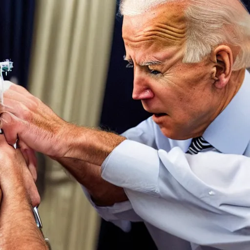 Prompt: a photo of joe biden injecting himself with a needle