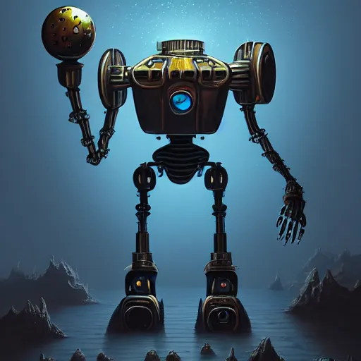 Image similar to a tarnished chrome drilling robot with six legs that has a semisphere for a head, caves of qud, matte oil painting, retrofuturistic, concept art, science fantasy, rpg, epic, sharp focus, dungeons & dragons, award - winning, extremely detailed, 4 k, 8 k