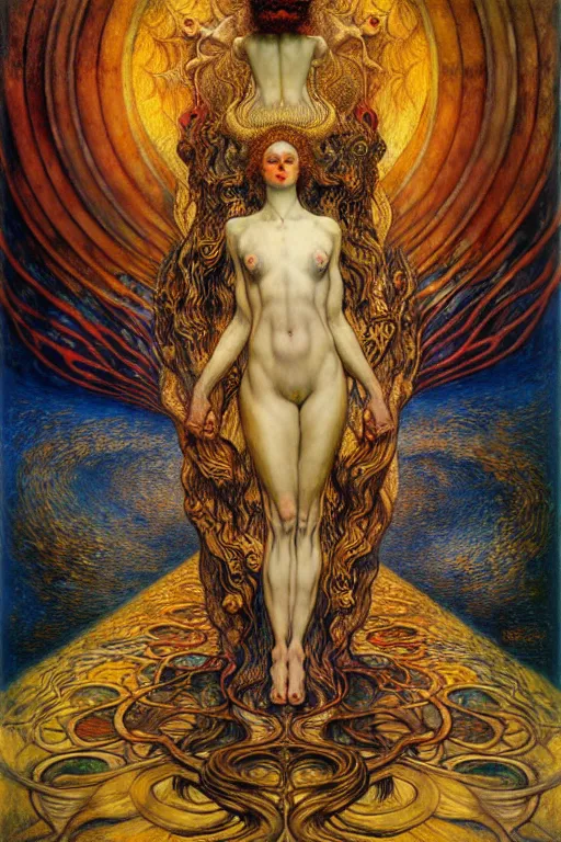 Image similar to Divine Chaos Engine by Karol Bak, Jean Delville, William Blake, Gustav Klimt, and Vincent Van Gogh, symbolist, visionary