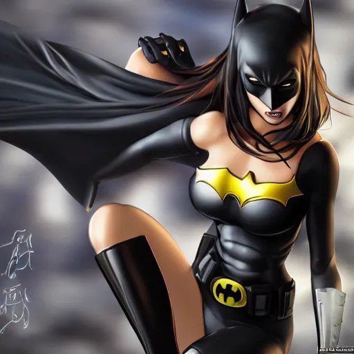 Image similar to Anigirl batman , hyperrealism, no blur, 4k resolution, ultra detailed-i