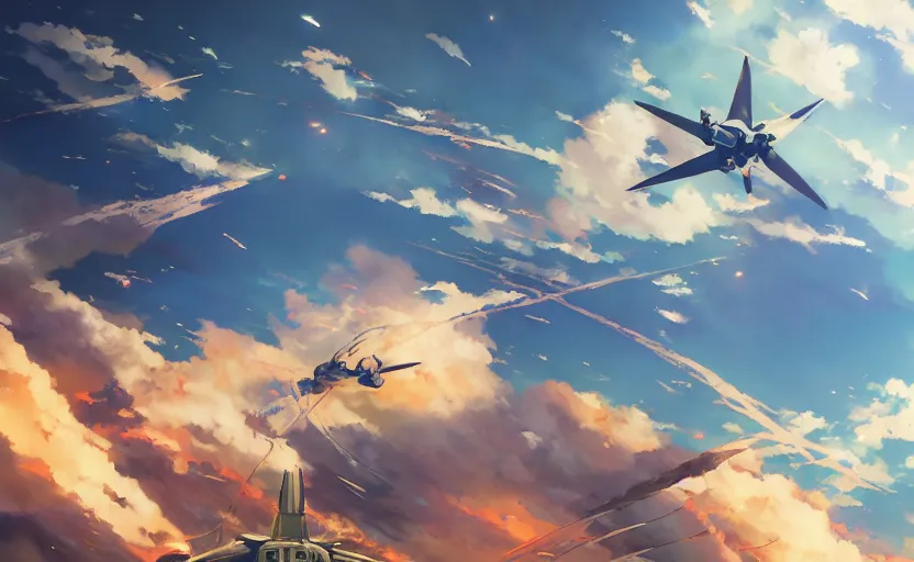 Image similar to Battle of Midway by Makoto Shinkai, magic