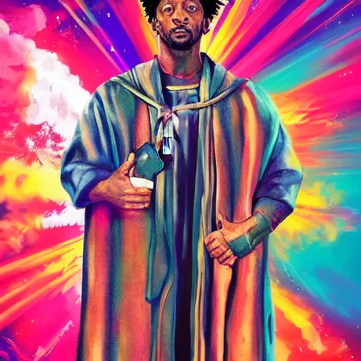 Image similar to handsome 2 1 savage as jesus in the movie psychedelic space jesus saves the space time continuum, movie poster but better concept art trending on tiktok