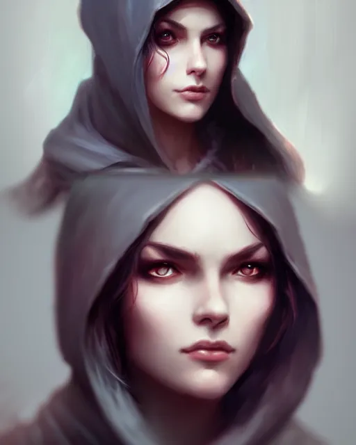 Image similar to « a portrait of a woman with a hood on, a digital painting by charlie bowater, featured on cgsociety, fantasy art, behance hd, wiccan, artstation hd »