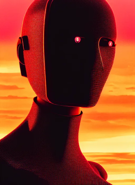 Image similar to cinestill 5 0 d 3 5 mm f / 3 2 photographic portrait of two loving female androids wearing rugged black mesh techwear on a desolate plain with a red sky, extreme closeup, modern cyberpunk, dust storm, 8 k, hd, high resolution, ultra realistic faces, ex machina, blade runner