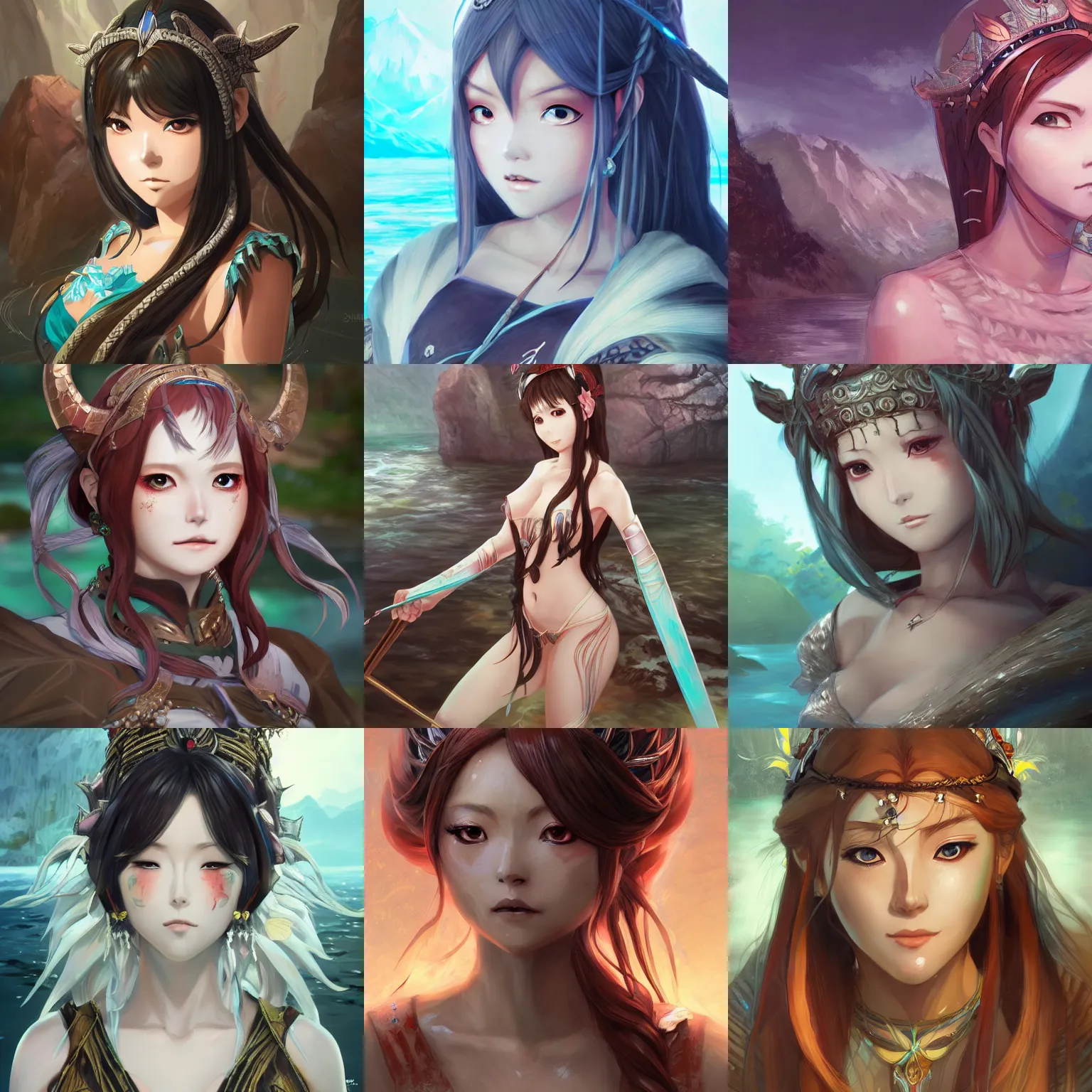 Prompt: An anime portrait of Ssunbiki as a river goddess from Skyrim, by Stanley Artgerm Lau, WLOP, Rossdraws, James Jean, Andrei Riabovitchev, Marc Simonetti, and Sakimichan, trending on artstation