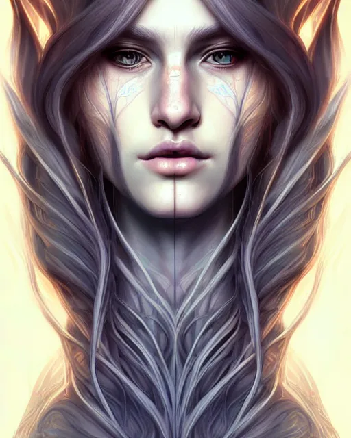 Image similar to digital art, centered portrait elven with short haire, half - face made with intricate roots, by james jean and by artgerm, by ross tran, ultradetailed, charachter design, concept art, trending on artstation,