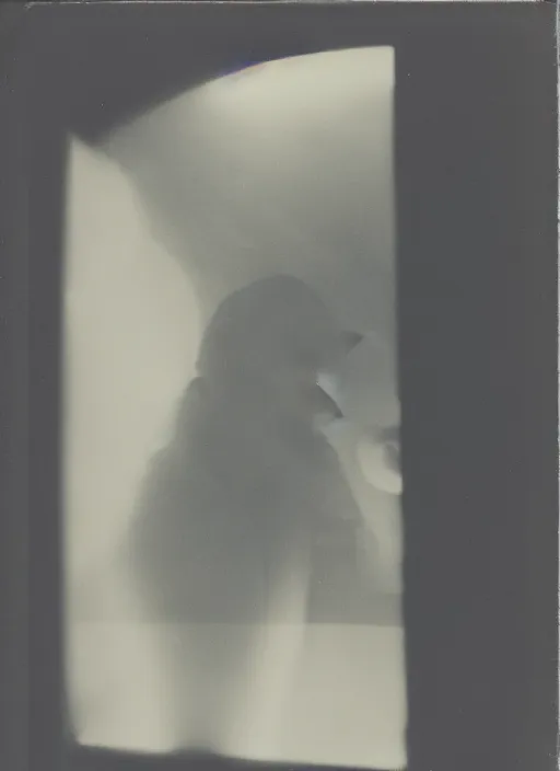 Prompt: a man looking out a window in the afternoon, flash polaroid photo by george hurrell, hazy light rays