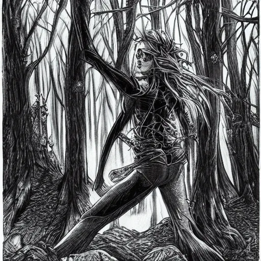Prompt: a vampire in the forest. drawing. trending. hot. best. hyper detailed.