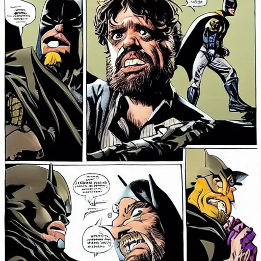 Image similar to peter dinklage as batman fighting wolverine played by danny devito