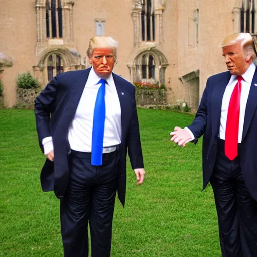 Image similar to lucider and donald trump in a monastery