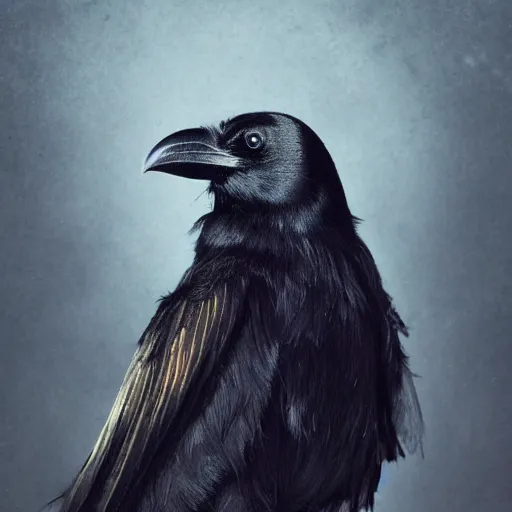 Image similar to A portrait of a crow dressed as a wizard, UHD, 4K, Tyler Jacobson, fantasy, DnD, magical particles, magical, digital art