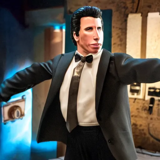 Image similar to animatronic John Travolta, exposed mechanics, photo, Stan Winston studios, detailed, 4k