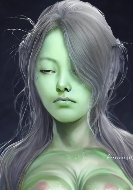 Prompt: beautiful portrait of a slime woman's face by aramaki shinji, amano yoshitaka, 8 k, hd