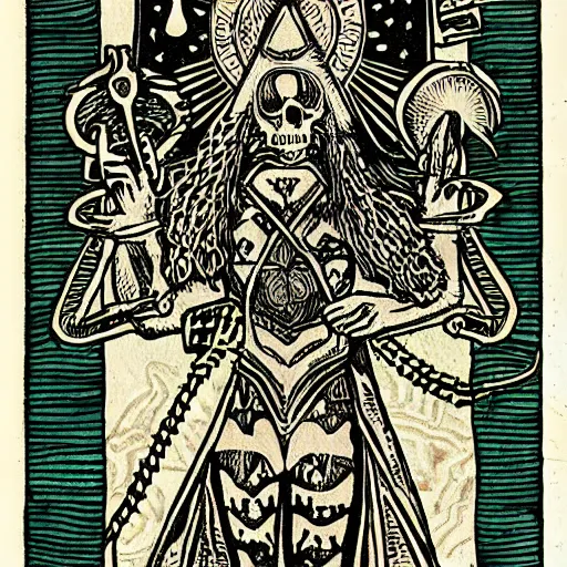 Image similar to Tarot Card, occult, tribal, symbolism, bones, highly detailed