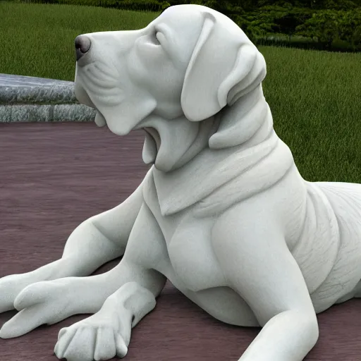 Prompt: render of marble statue of thin labrador retriever, detailed, 4 k