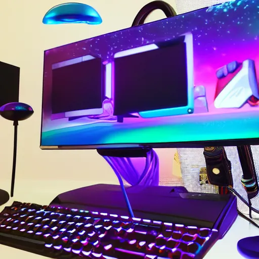 Image similar to Modern gaming pc, vaporwave,