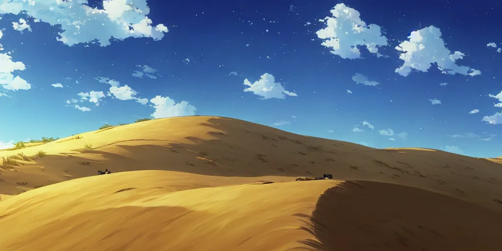 Prompt: sand dunes by makoto shinkai