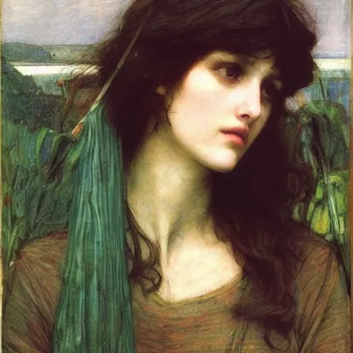 Image similar to washed - out by john william waterhouse. a beautiful print. it has no visible auditory organs, just eyes, human eyes, hundreds of them, in the ends of stalks that radiate from its body like some exotic fruit.